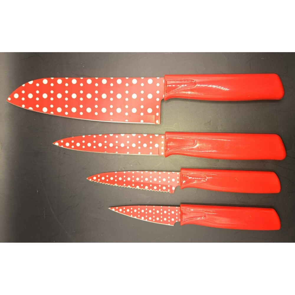 4-Piece Polka Dot Kitchen Knife Set (Red & White)